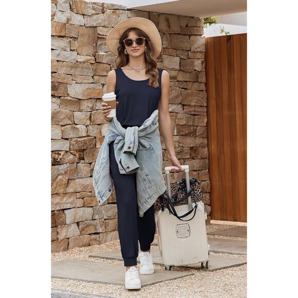 Amazon Essentials Women's Studio Terry Fleece Jumpsuit plus size 3x blue navy - Picture 6 of 16